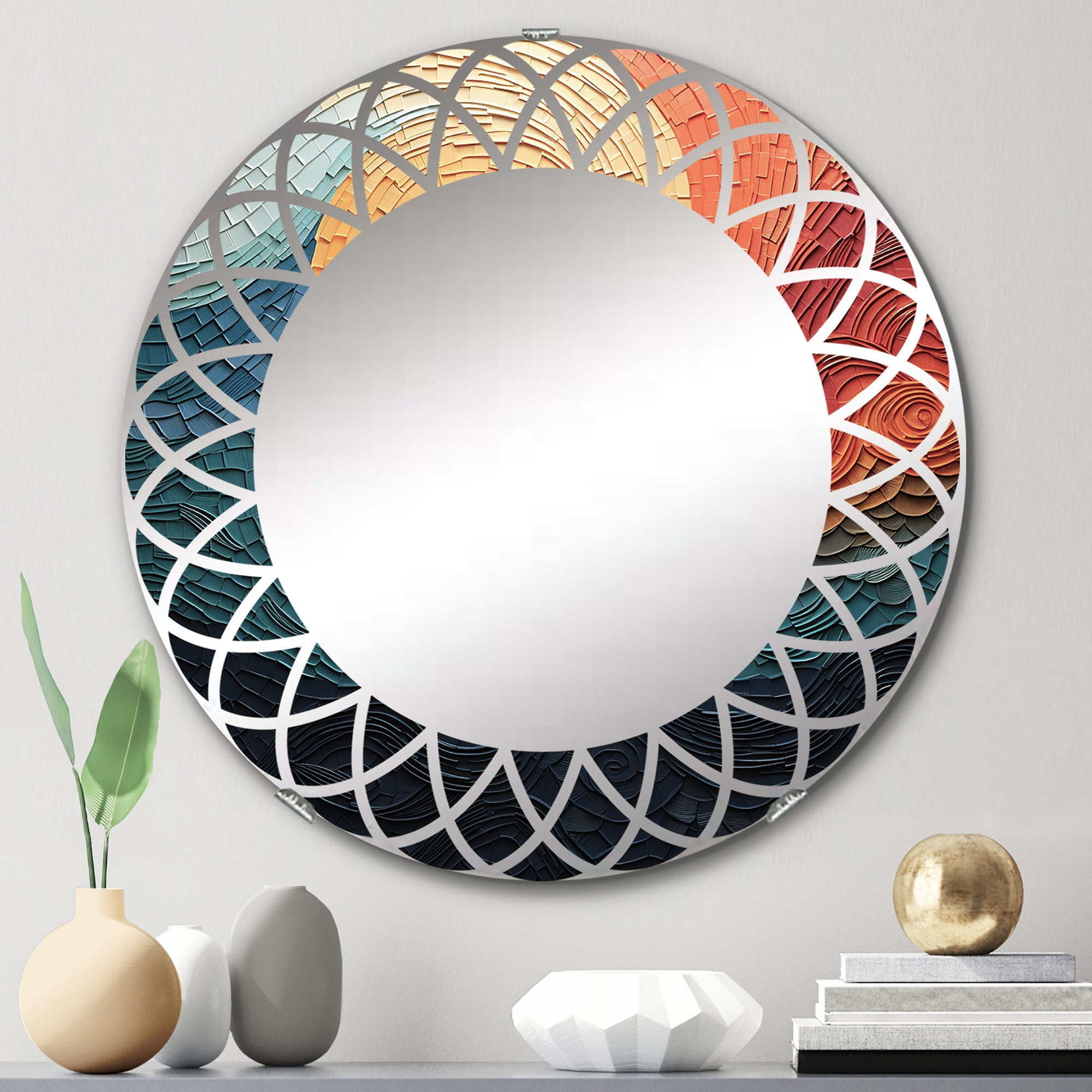 Designart "Blue Orange Op Art Rhythmic Illusion III" Abstract Round