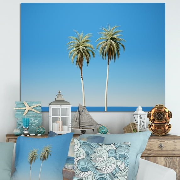 Designart "Blue Palm Tree In The Sea Breeze I" Coastal Canvas Prints