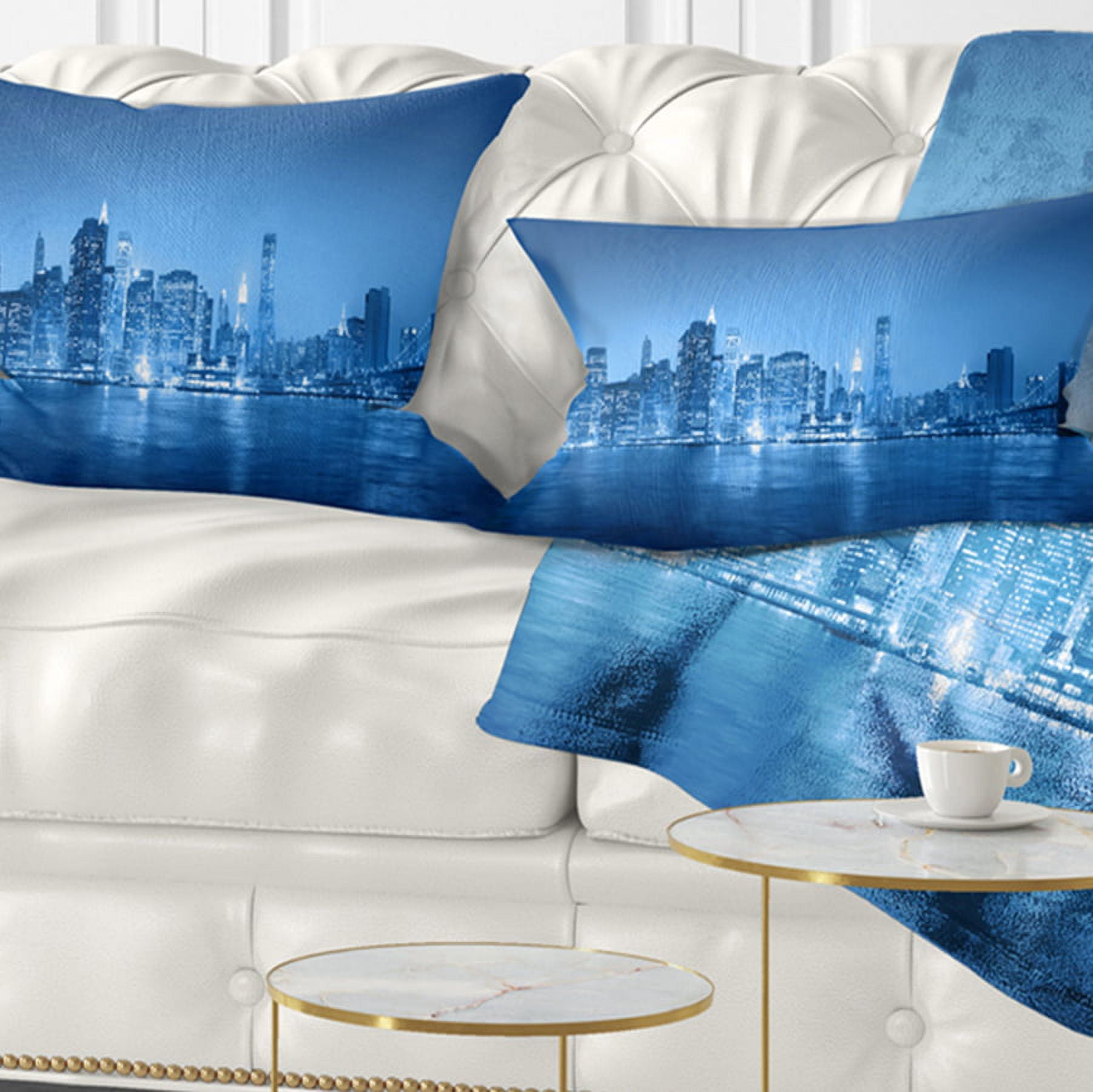 Designart Blue Panorama of New York City - Cityscape Throw Pillow - 12x20