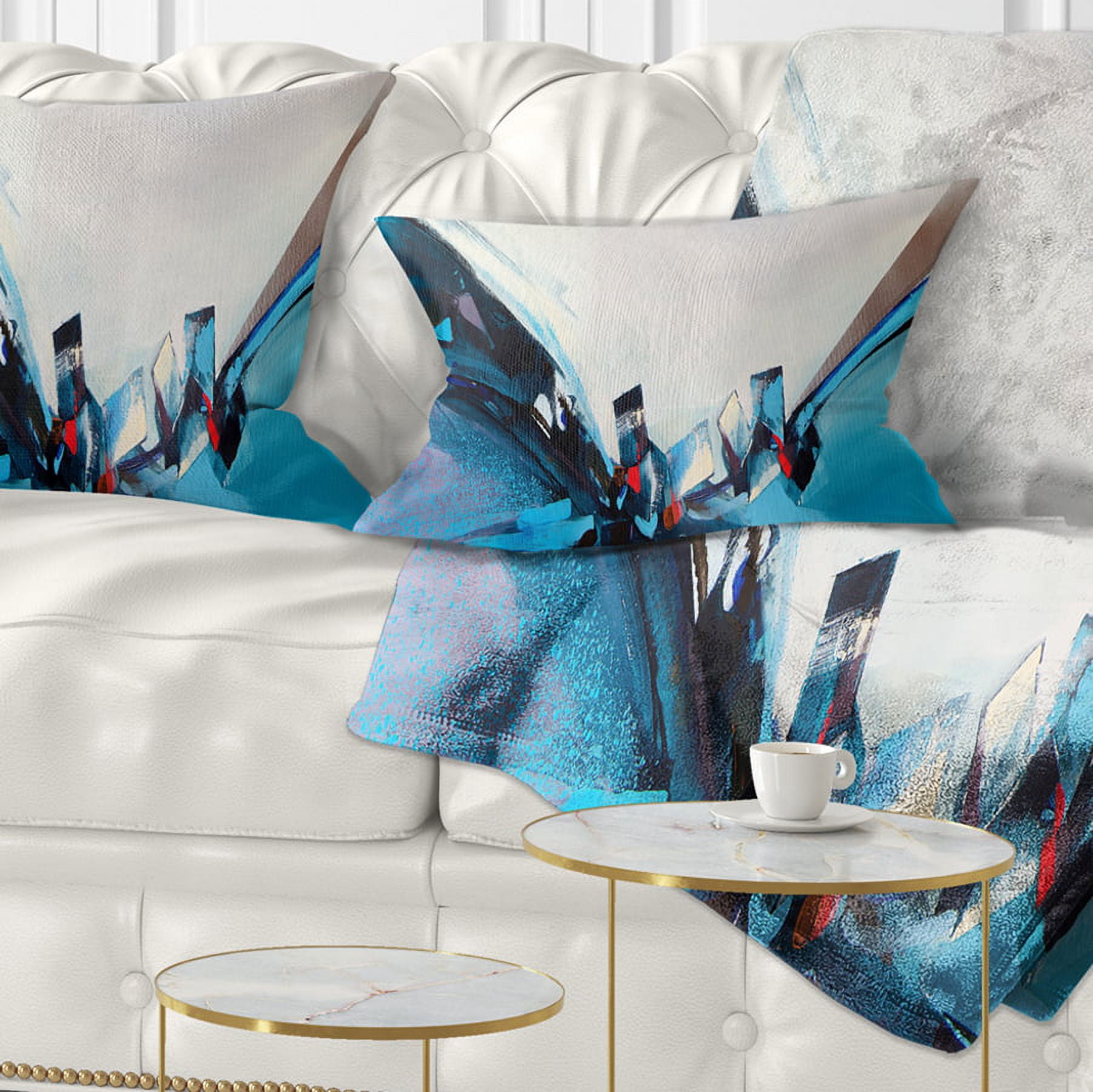 Designart Blue Panoramic Abstract Design - Abstract Throw Pillow - 12x20