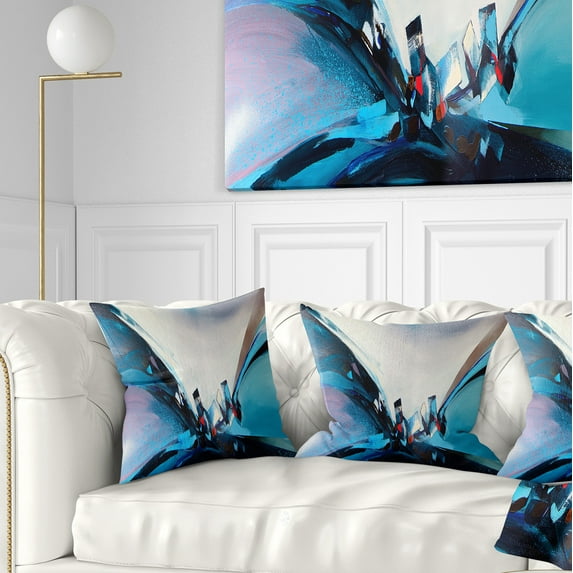 Designart Blue Panoramic Abstract Design - Abstract Throw Pillow - 16x16