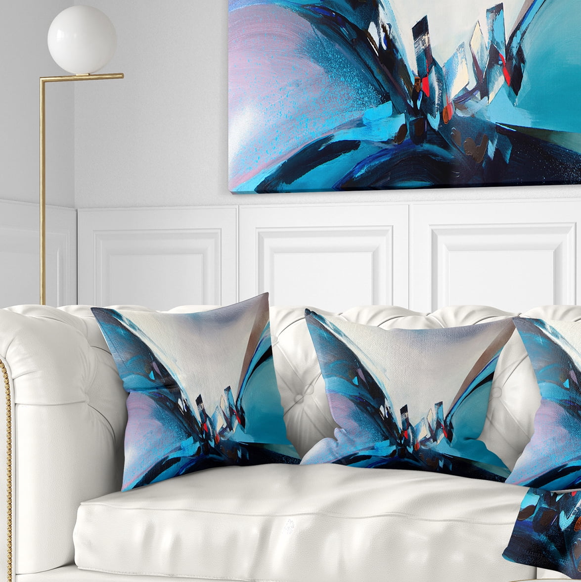 Designart Blue Panoramic Abstract Design - Abstract Throw Pillow - 18x18