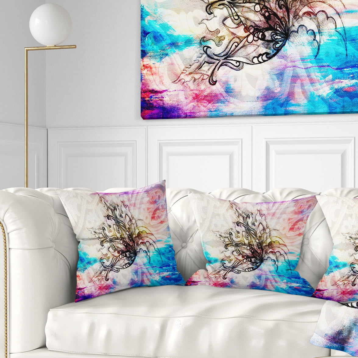 Designart Blue Paper Flower and Flame - Floral Throw Pillow - 16x16