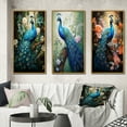 thumbnail image 1 of Designart "Blue Peacock Monochrome" Animals Framed Wall Art Set Of 3 - Teal Peacock Frame Canvas Set For Living Room Decor, 1 of 7