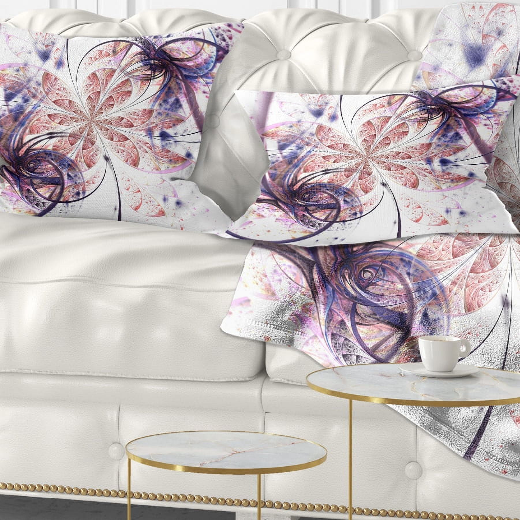 Designart Blue Pink Fractal Flower Pattern - Abstract Throw Pillow - 12x20