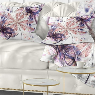 Designart Blue Pink Fractal Flower Pattern - Abstract Throw Pillow - 12x20