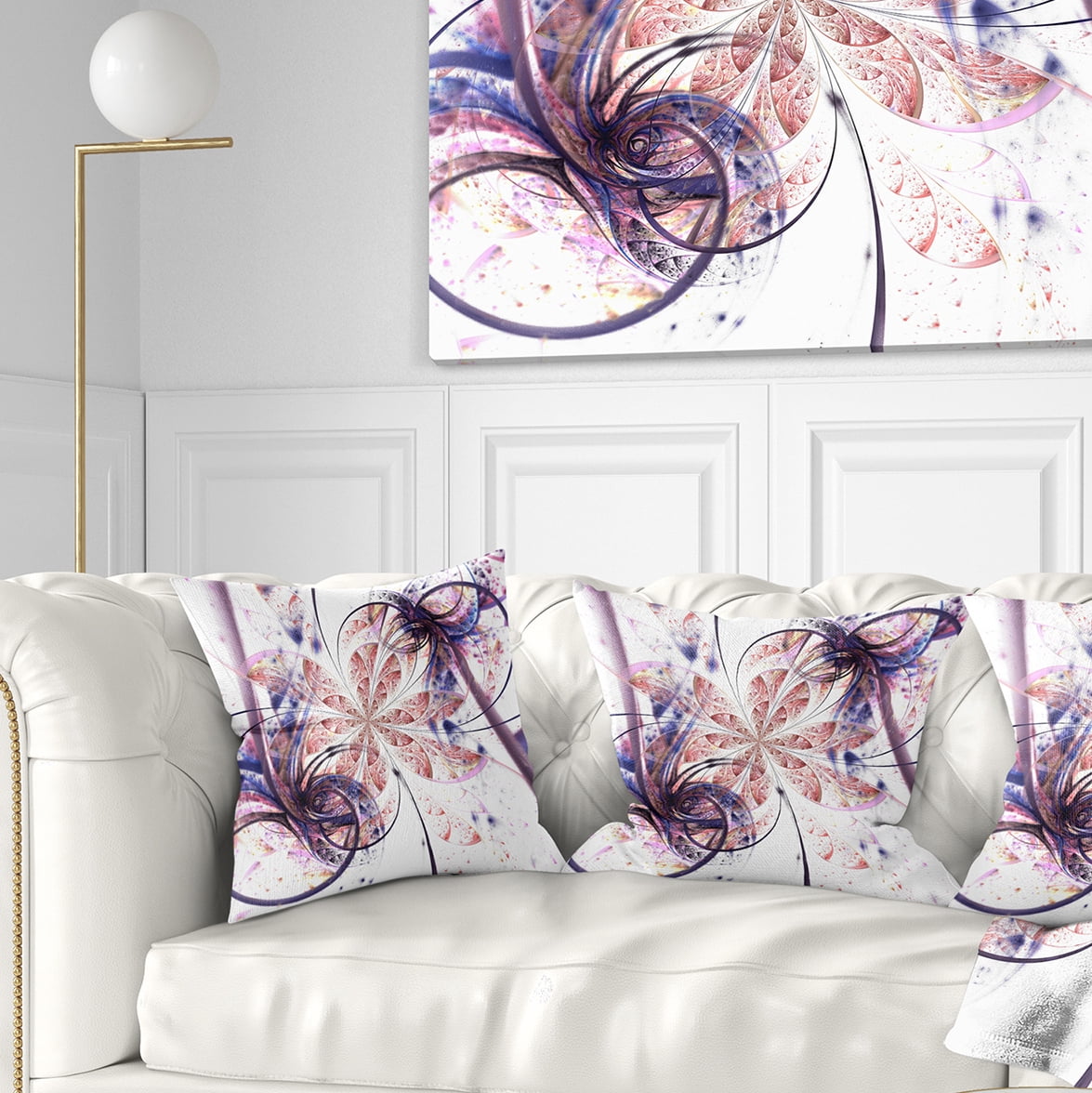 Designart Blue Pink Fractal Flower Pattern - Abstract Throw Pillow - 16x16