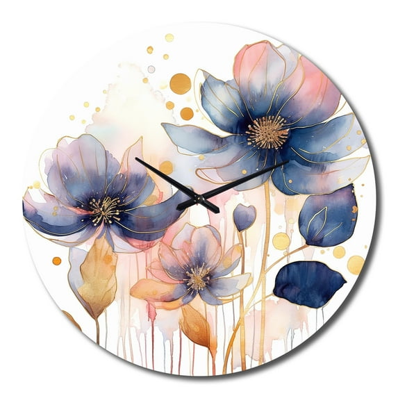 Designart "Blue Pink Harmony In Chaos Colorful Disorder" Floral Oversized Wall Clock