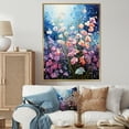 thumbnail image 1 of Designart "Blue Pink Orchids landscape Pointillism Dot" Floral Floater Framed Wall Decor, 1 of 7