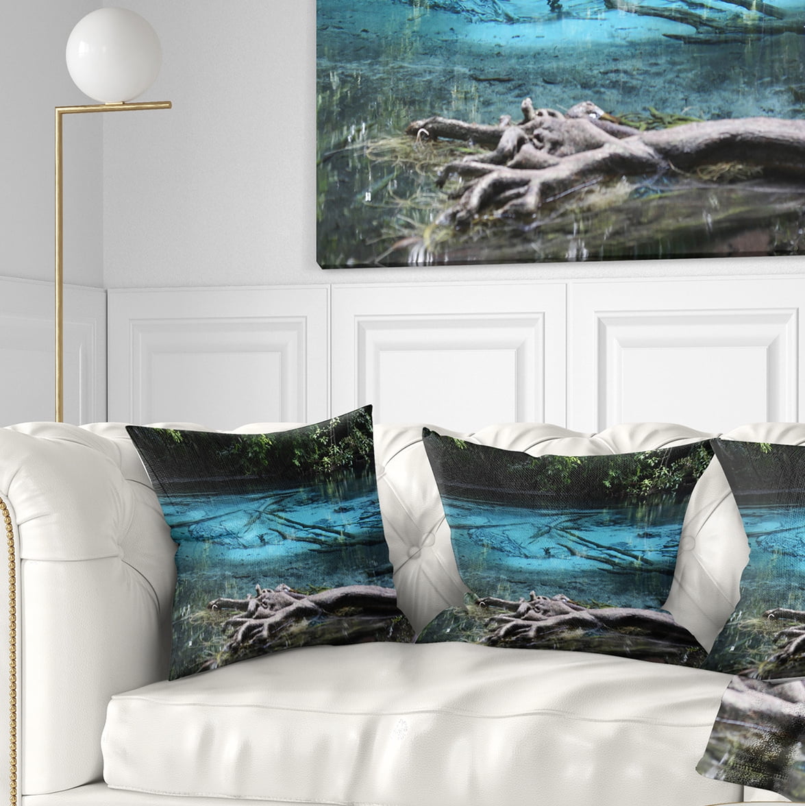 Designart Blue Pond in Deep Forest - Landscape Photography Throw Pillow - 18x18