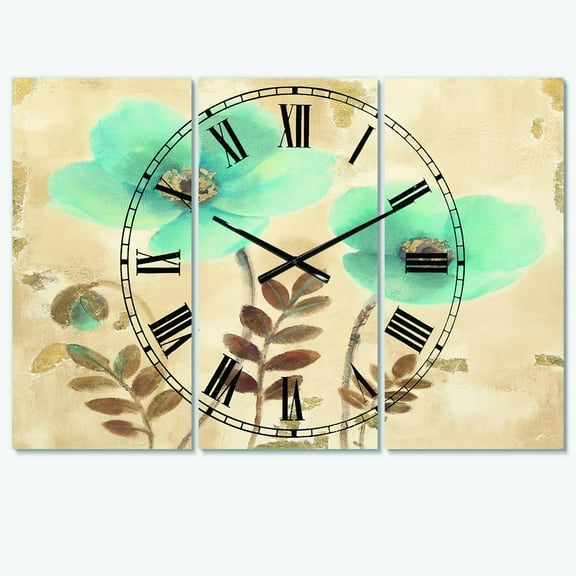 Designart 'Blue Poppies Cottage Flowers I' Farmhouse Wall Clock