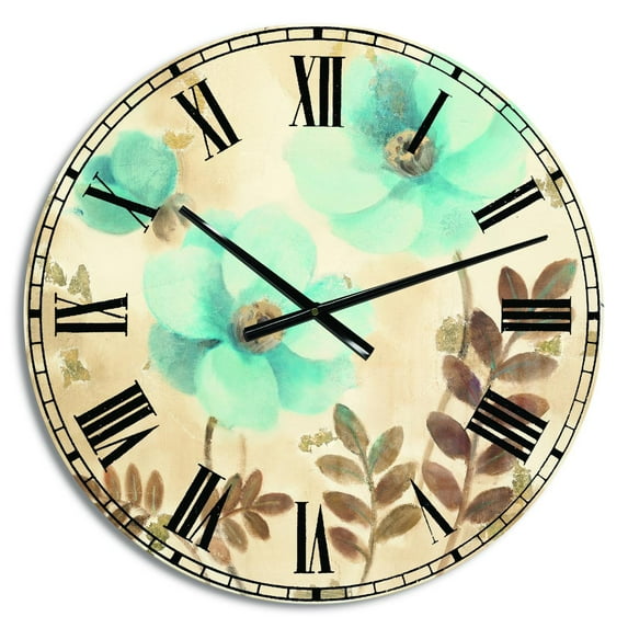 Designart 'Blue Poppies Cottage Flowers II' Farmhouse Wall Clock