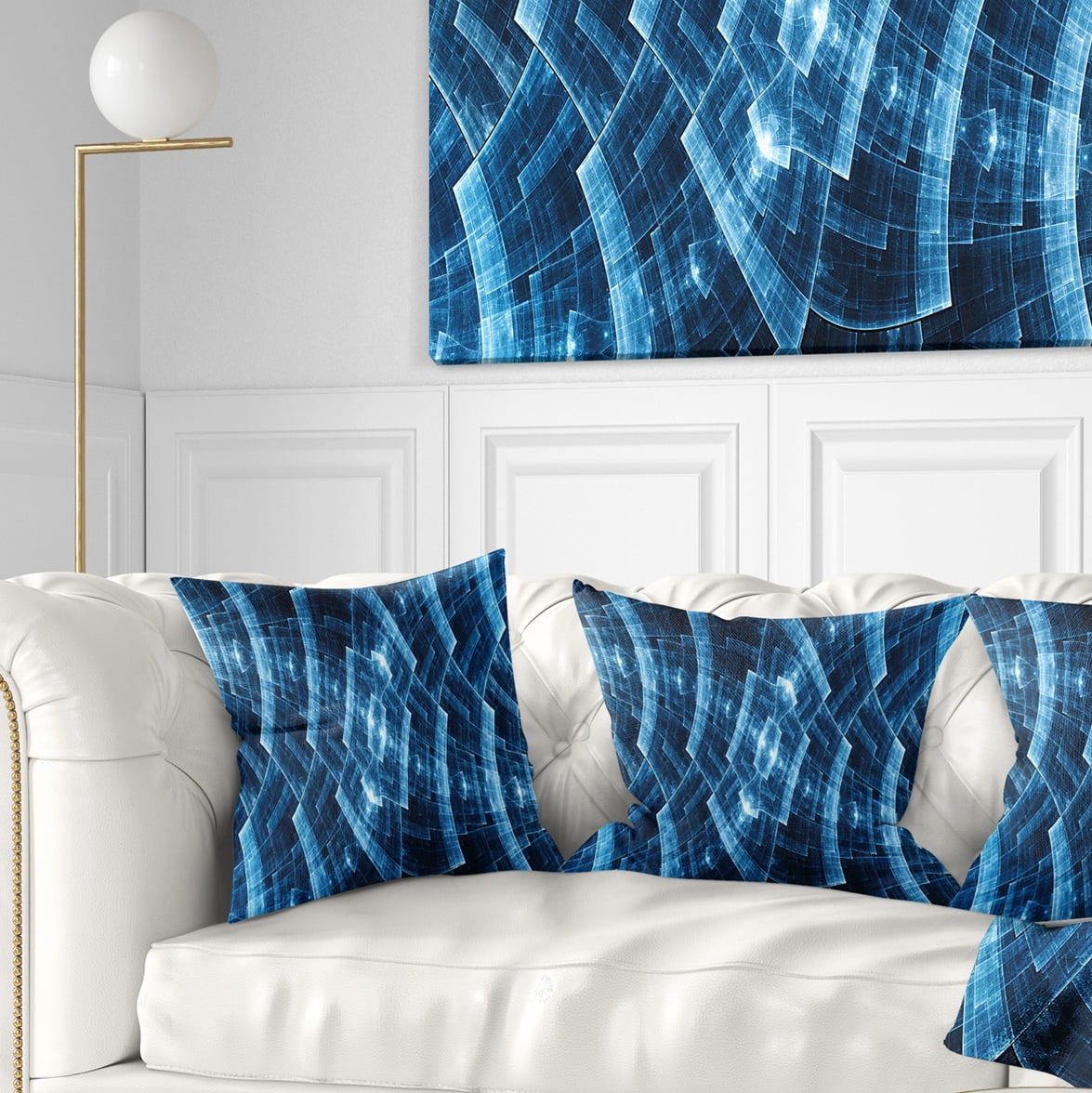 Designart Blue Protective Metal Grids - Abstract Throw Pillow - 16x16
