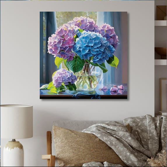 Designart "Blue Purple Hydrangea Graceful euphony II" Floral Canvas Wall Art