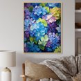 thumbnail image 1 of Designart "Blue Purple Hydrangea Petals In Flow" Floral Floater Framed Canvas Print, 1 of 7