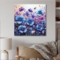thumbnail image 1 of Designart "Blue Purple Pansies landscape Pointillism Dot" Floral Canvas Art Print, 1 of 5