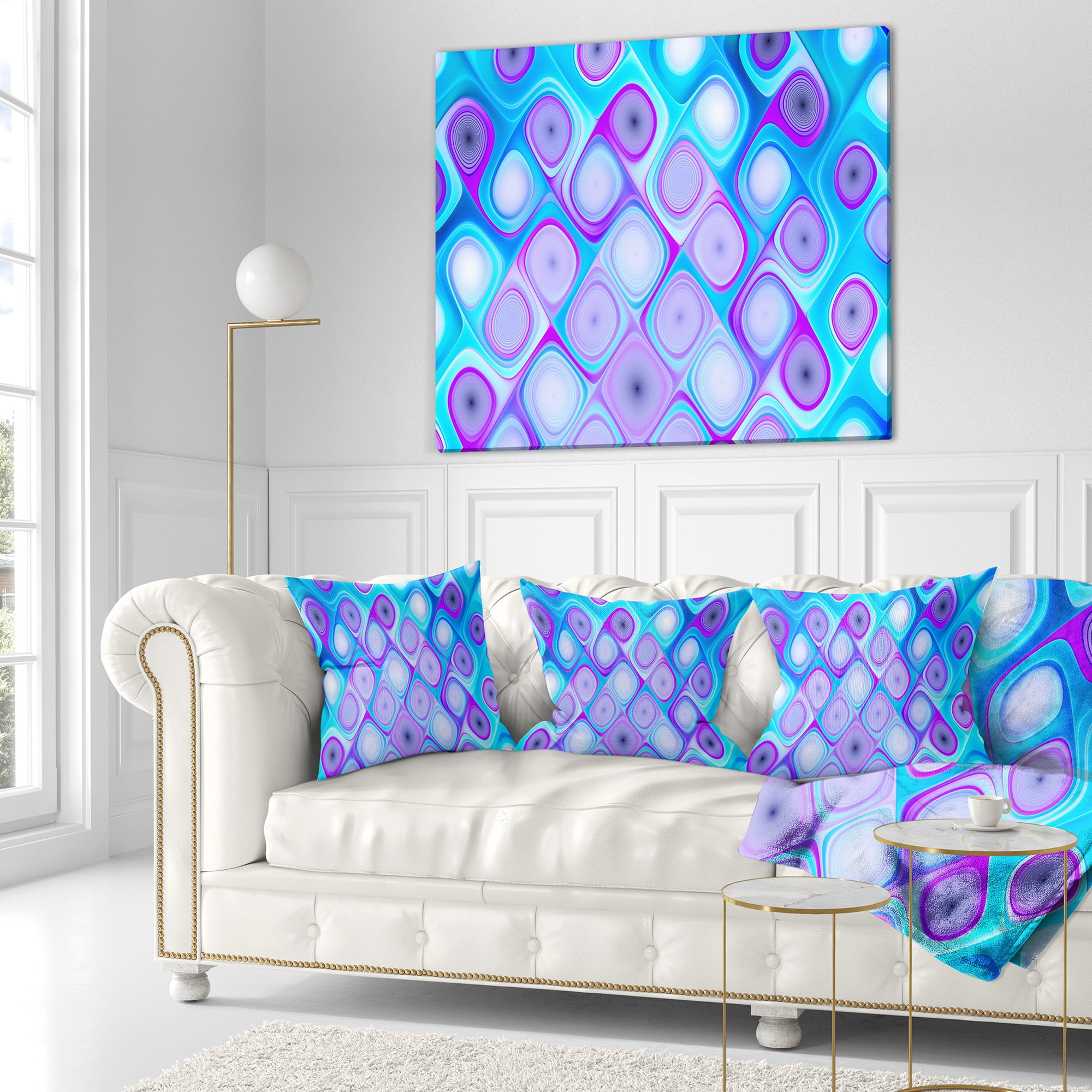 Designart Blue Purple Pattern with Swirls - Abstract Throw Pillow - 18x18