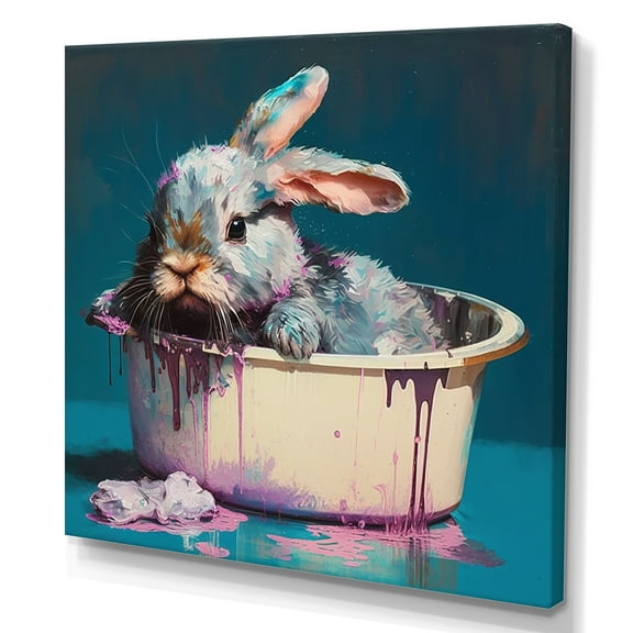 Designart Blue Rabbit Relaxing In The Tub Canvas Wall Art