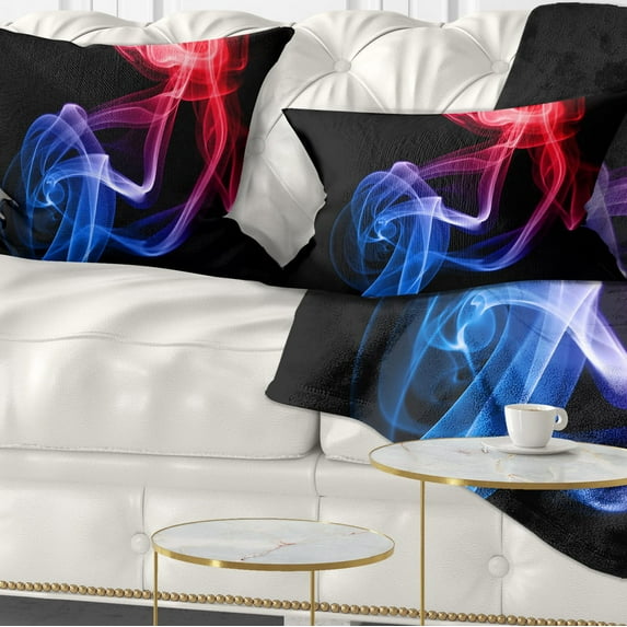 Designart Blue Red Floating Smoke on Black - Abstract Throw Pillow - 12x20