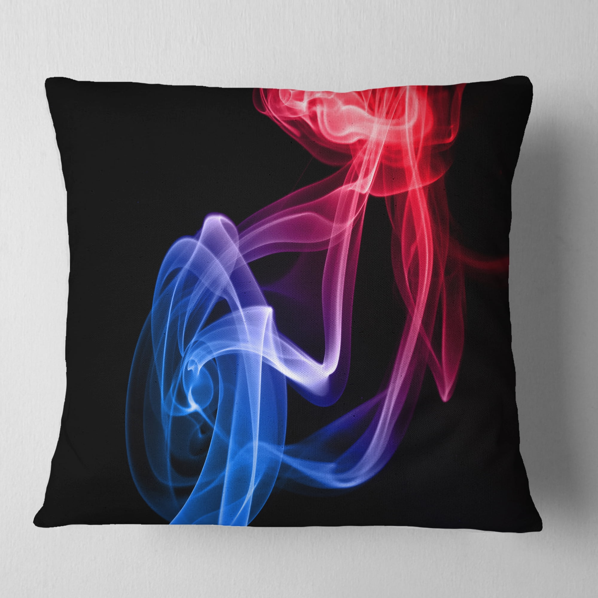 Designart Blue Red Floating Smoke on Black - Abstract Throw Pillow - 16x16