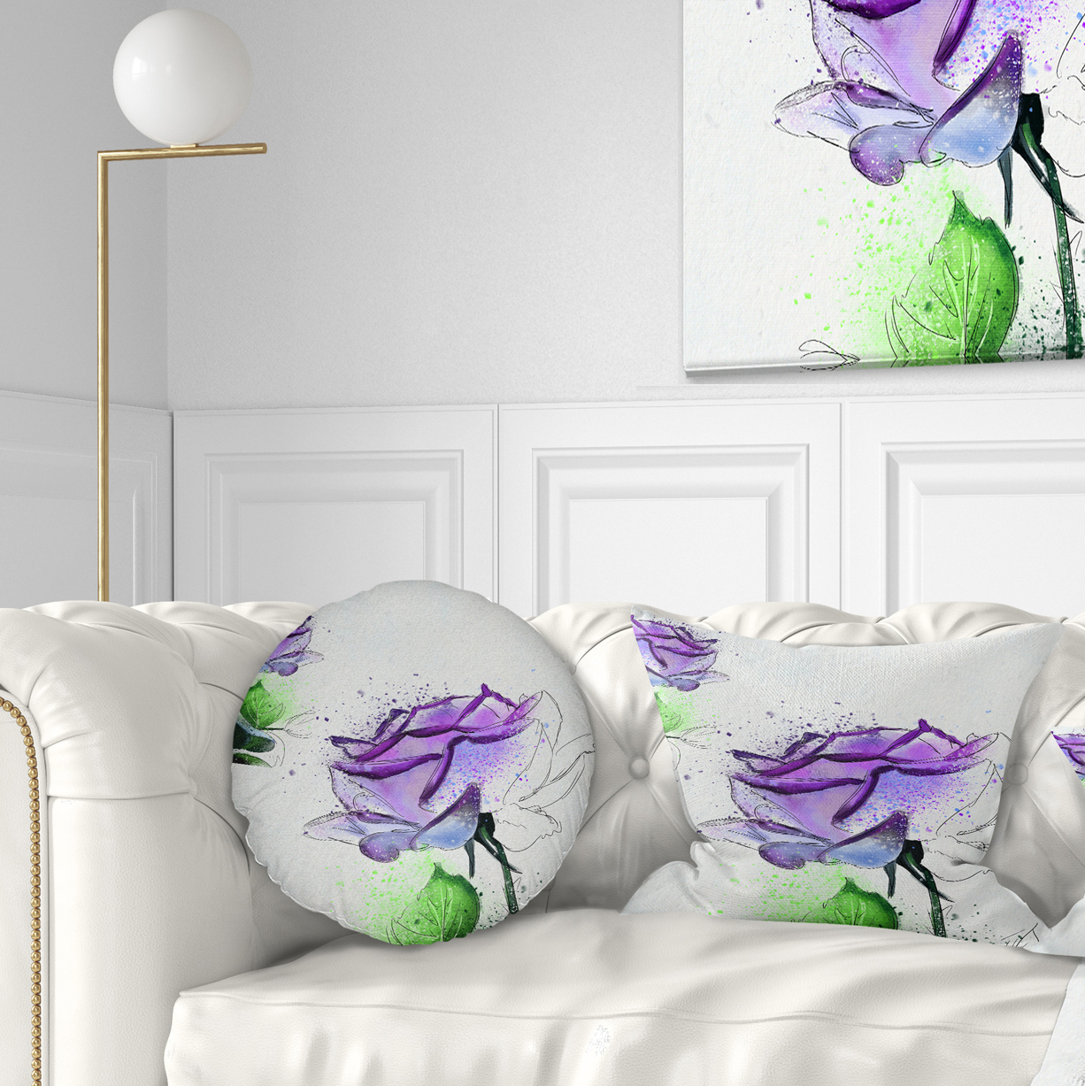 Designart Blue Rose Flowers with Green Leaves - Floral Throw Pillow - 12x20