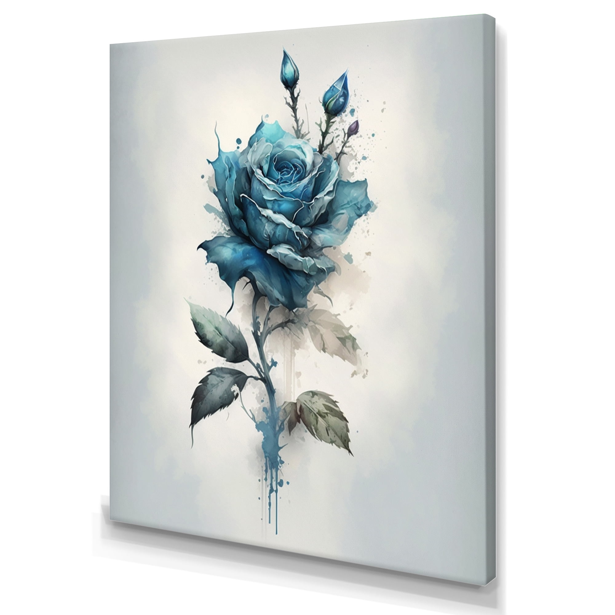 Designart Blue Rose Thorns Canvas Wall Art - Floral Print