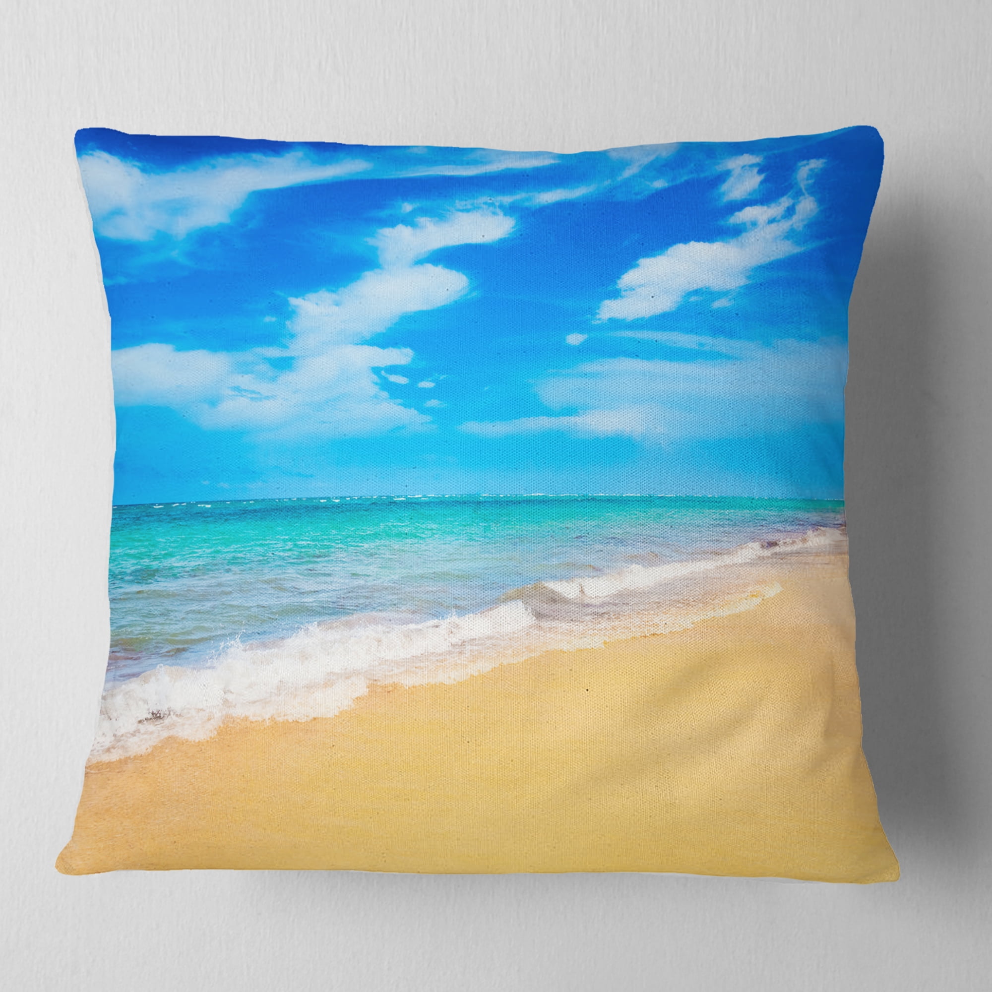 Designart Blue Sandy Tropical Sea Beach - Seascape Throw Pillow - 16x16