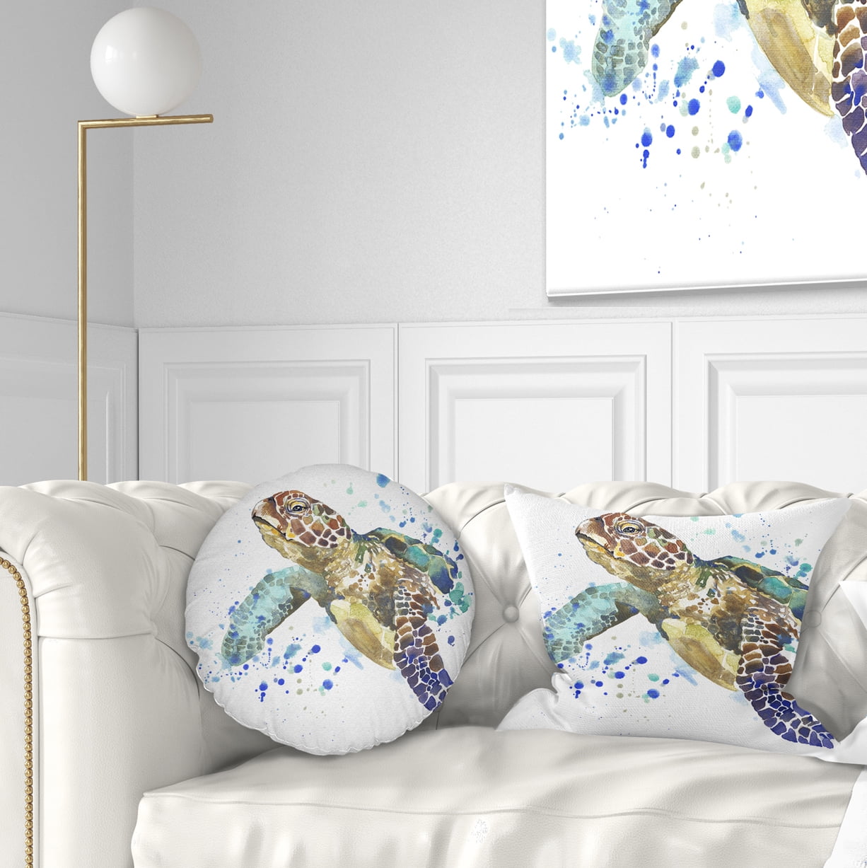 Designart Blue Sea Turtle Illustration - Animal Throw Pillow - 12x20