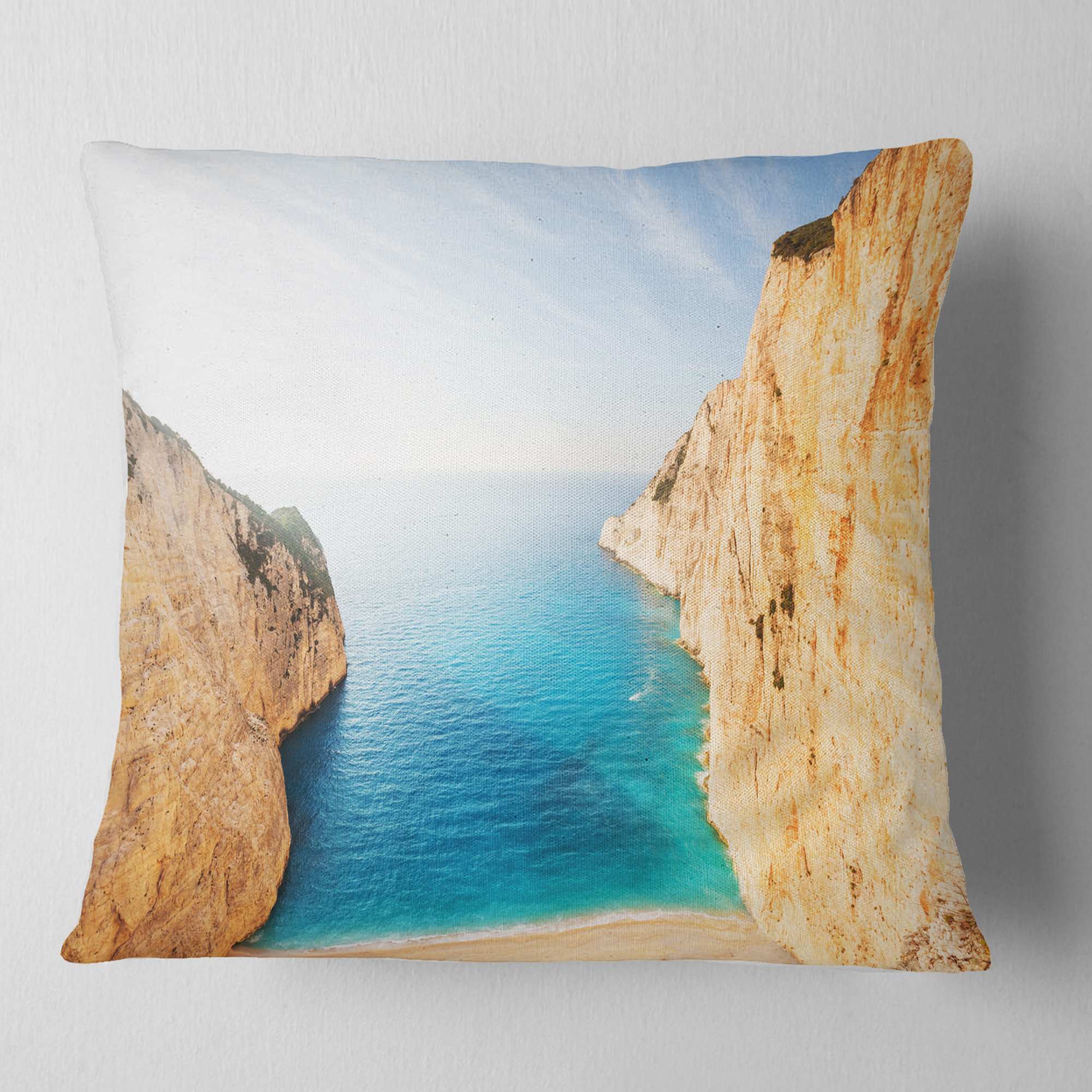 Designart Blue Sea in Between Big Rocks - Seashore Throw Pillow - 18x18