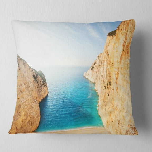 Designart Blue Sea in Between Big Rocks - Seashore Throw Pillow - 18x18