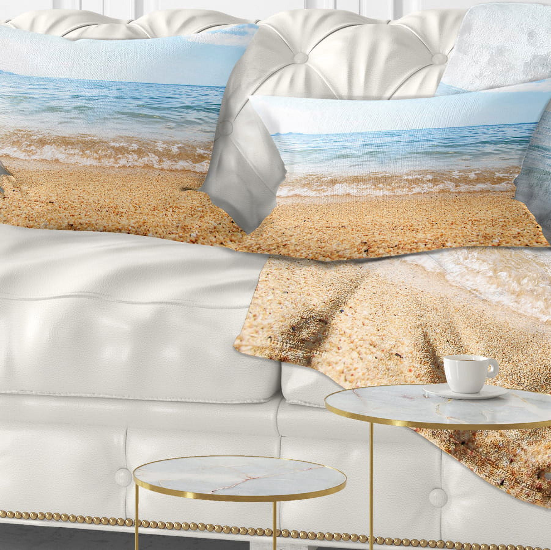 Designart Blue Seashore with Pebble Stones - Modern Seascape Throw Pillow - 12x20