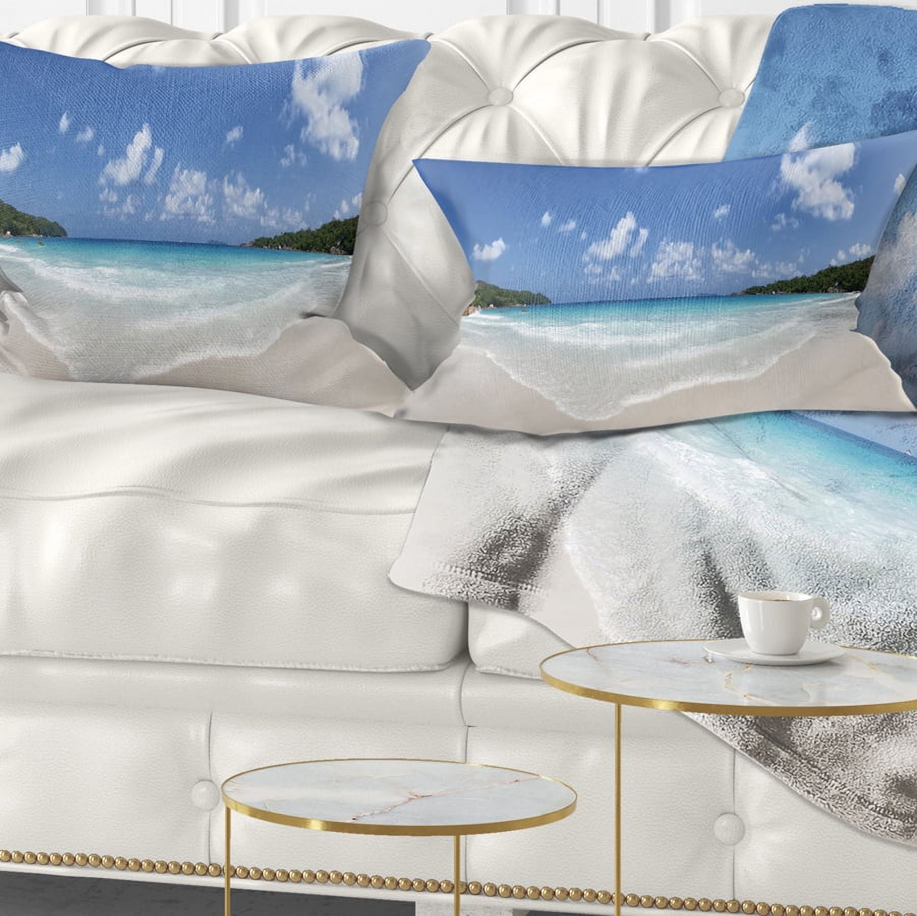 Designart Blue Seychelles Island Panorama - Seascape Throw Pillow - 12x20