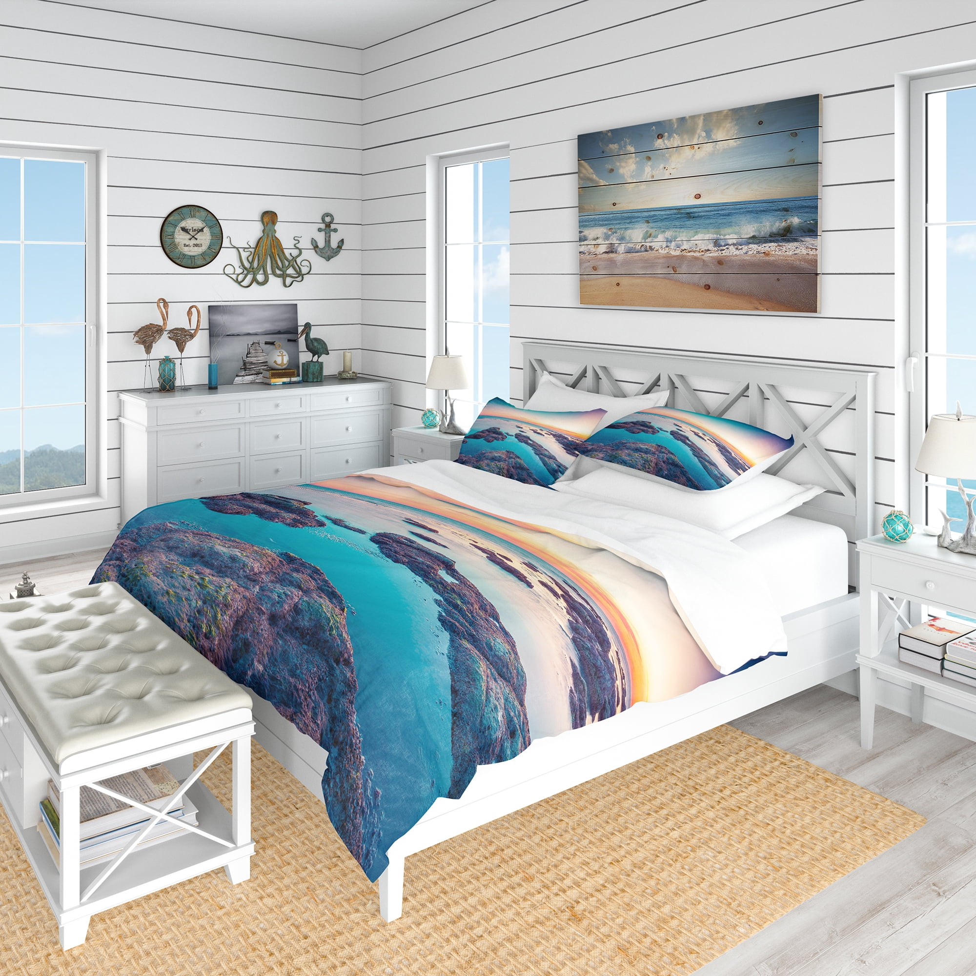 Designart 'Blue Sicily Island' Coastal Duvet Cover Set