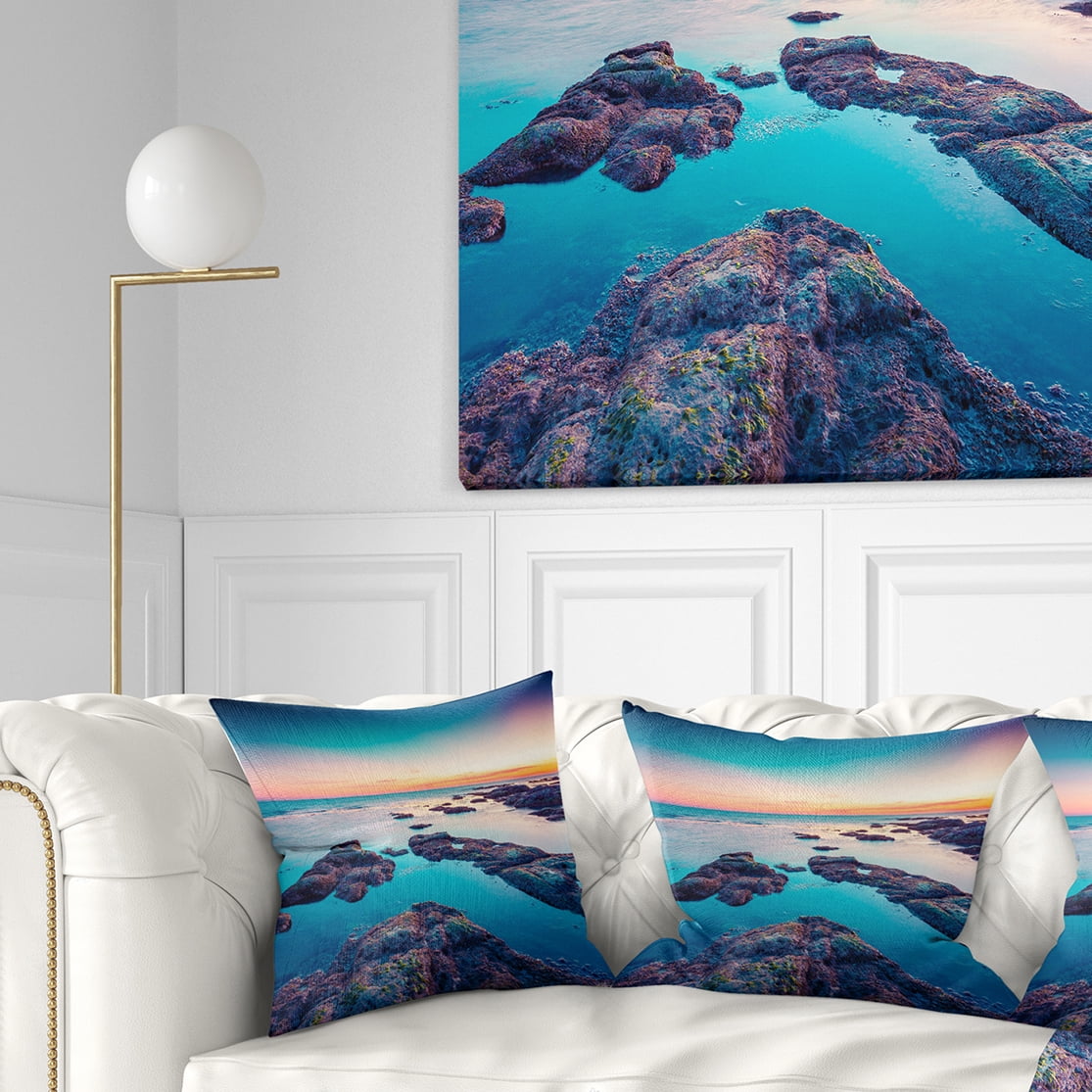 Designart Blue Sicily Island - Seascape Photography Throw Pillow - 18x18