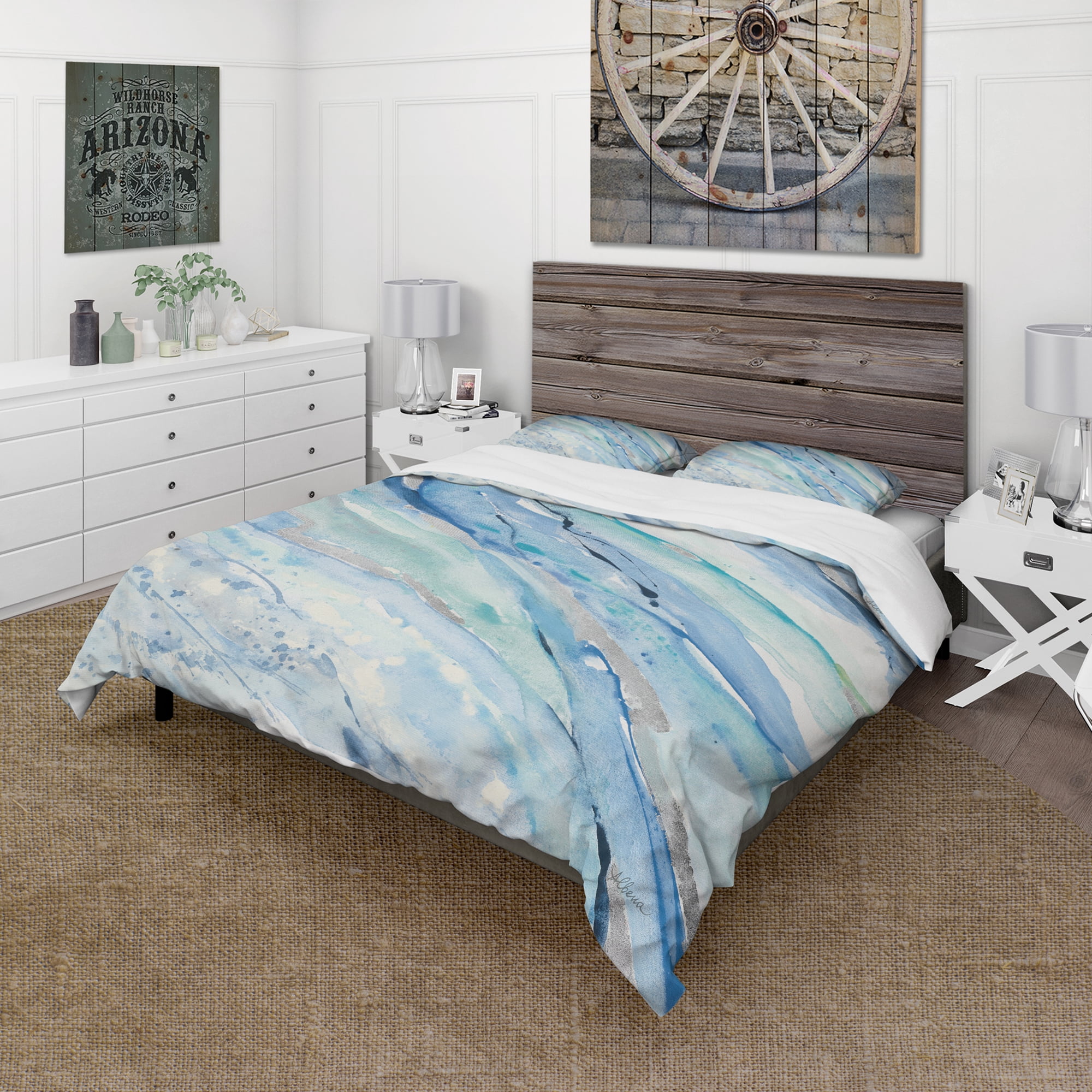 Designart 'Blue Silver Spring I' Farmhouse Duvet Cover Set