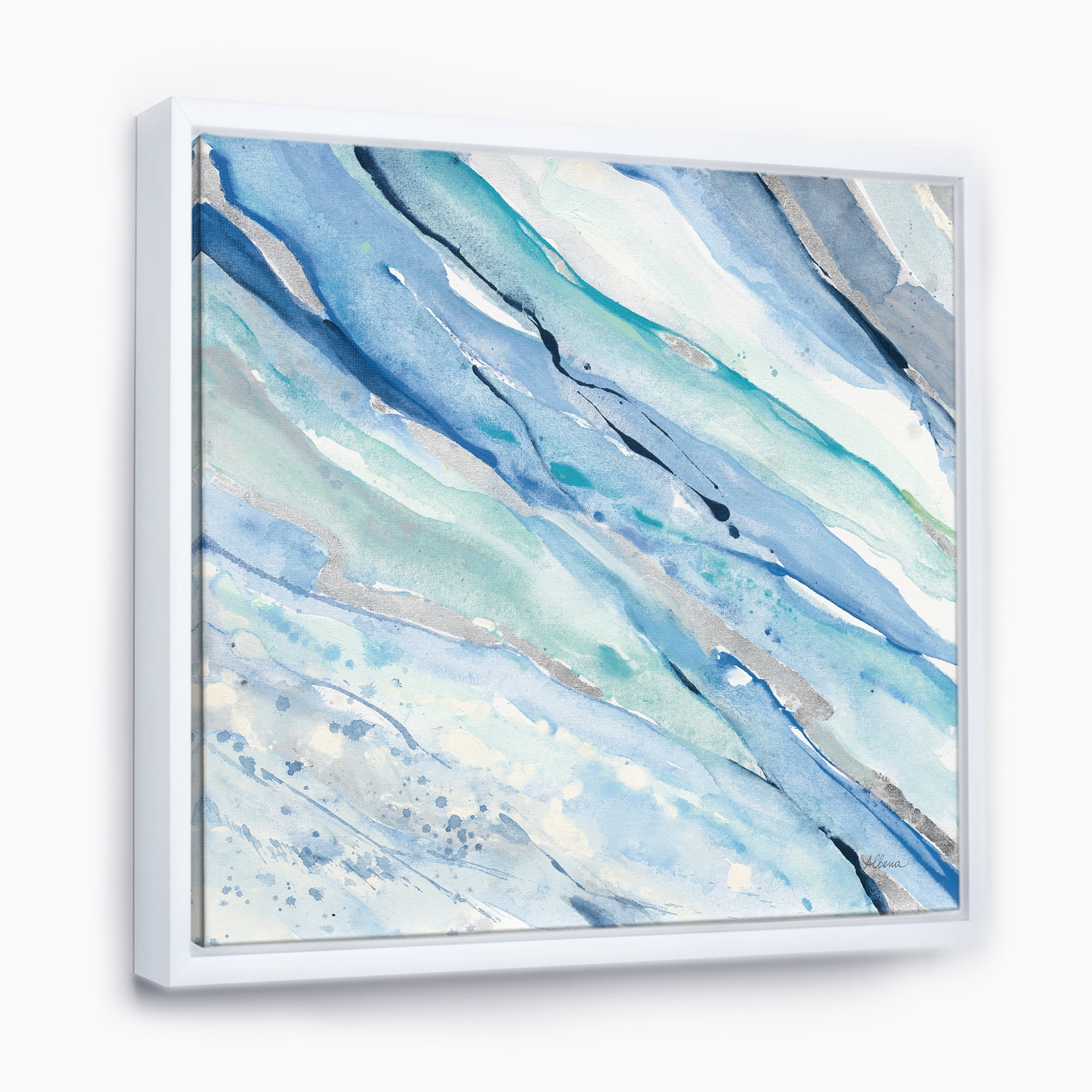 Designart ' Blue Silver Spring I ' Modern Lake House Framed Canvas