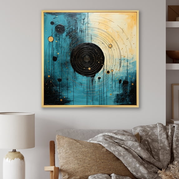 Designart "Blue Simplicity Horizon I" Abstract Collages Floater Framed Wall Art Print