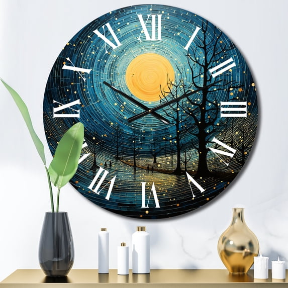 Designart "Blue Simplicity Moon III" Abstract Collages Oversized Wall Clock