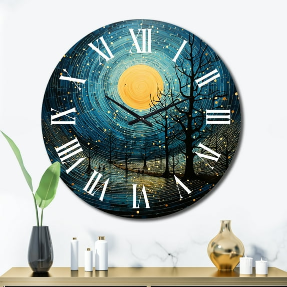 Designart "Blue Simplicity Moon III" Abstract Collages Oversized Wall Clock
