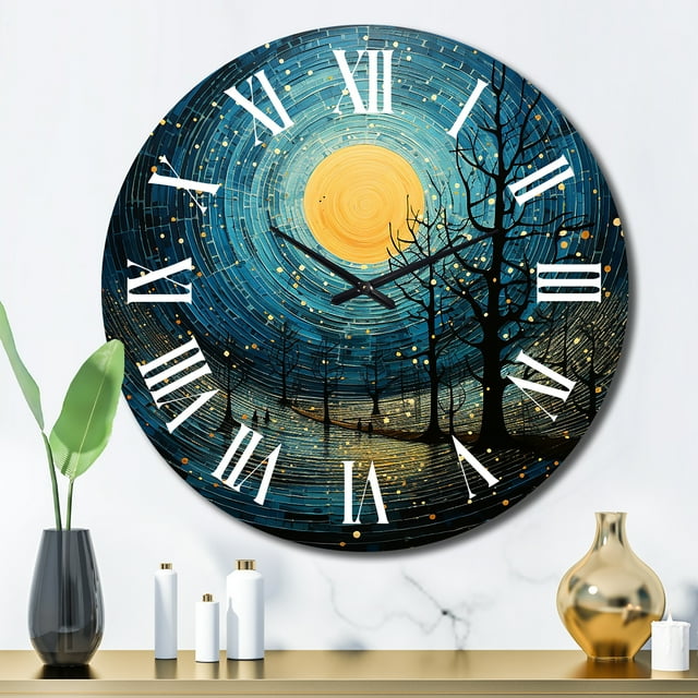 Designart "Blue Simplicity Moon III" Abstract Collages Oversized Wall Clock