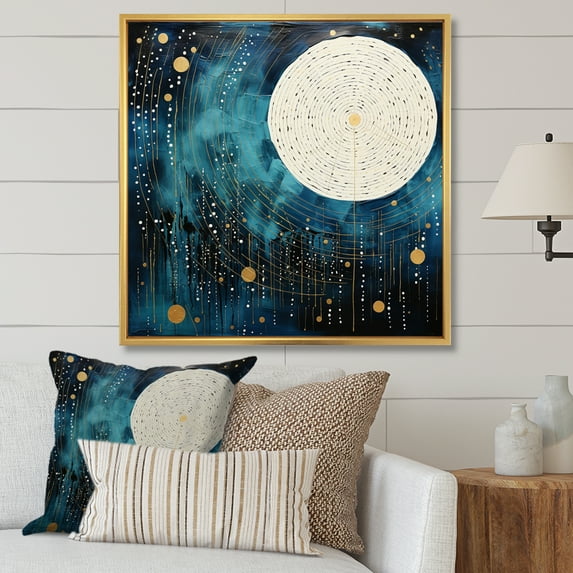 Designart "Blue Simplicity Moon IV" Abstract Collages Floater Framed Wall Decor