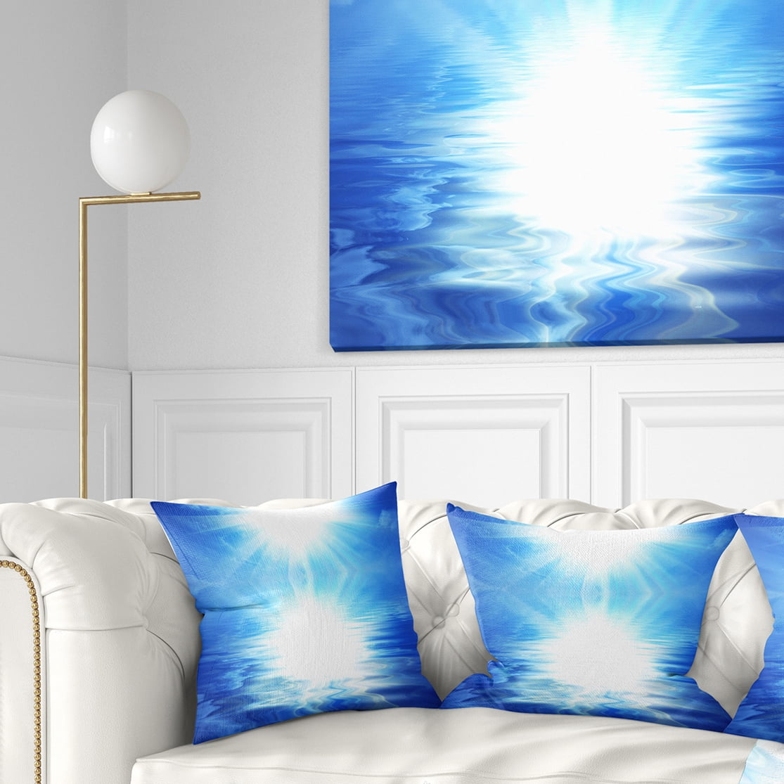 Designart Blue Sky Mirrored in Blue Sea - Seascape Throw Pillow - 16x16