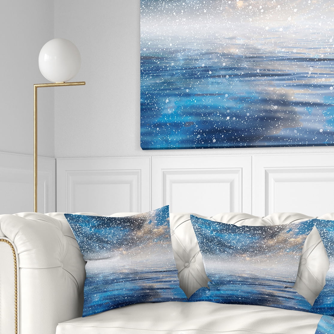 Designart Blue Sky Reflection in the Lake - Skyline Photography Throw Pillow - 16x16