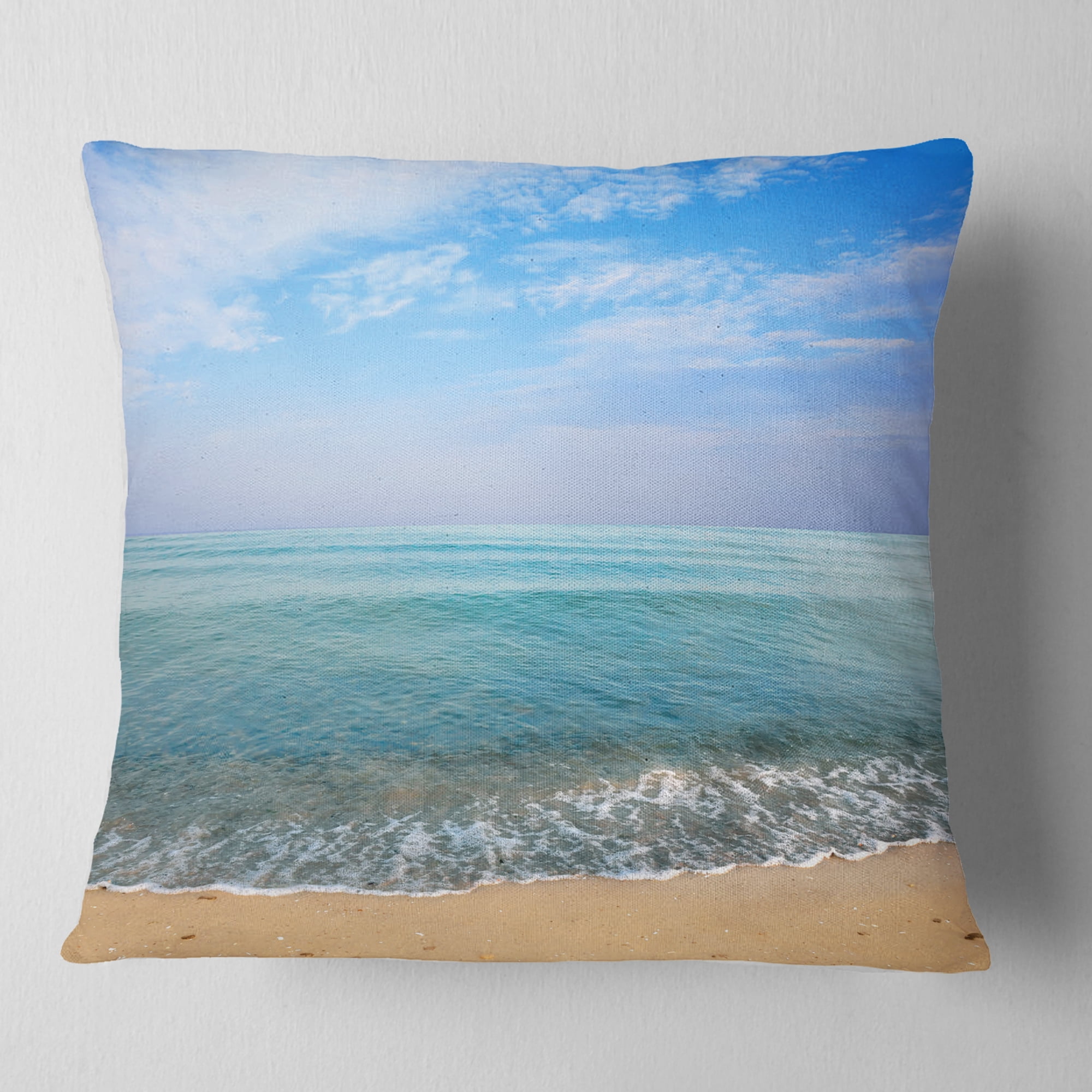 Designart Blue Sky Sand Sun Daylight - Seashore Throw Pillow - 18x18