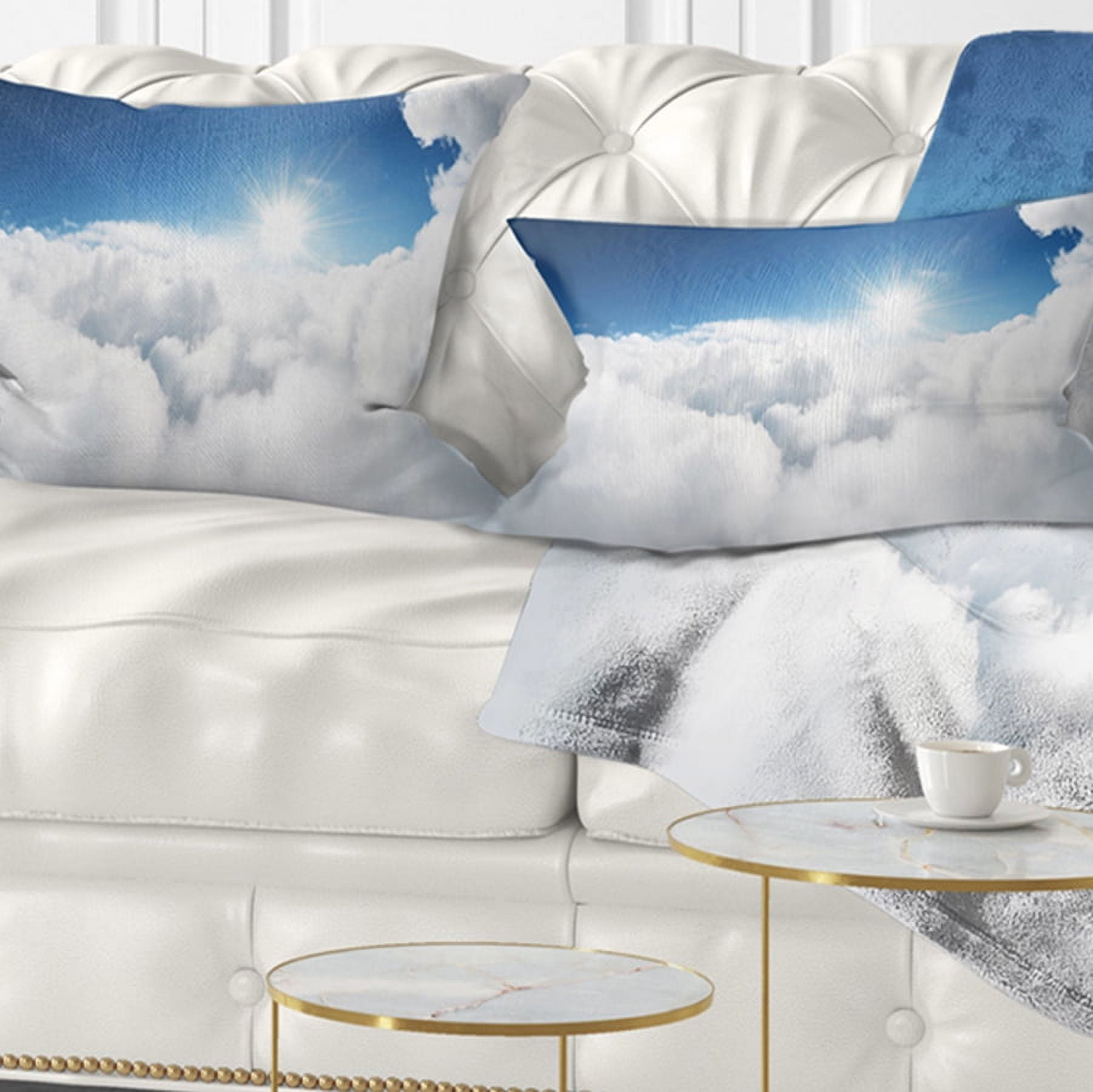 Designart Blue Sky and Sun over Clouds - Contemporary Landscape Printed Throw Pillow - 12x20