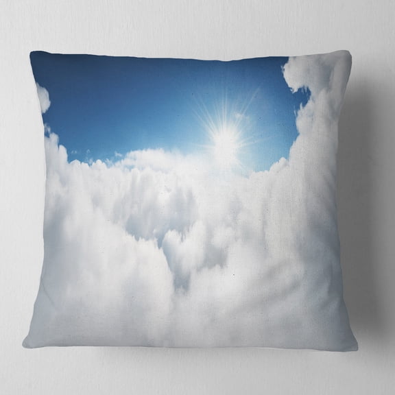 Designart Blue Sky and Sun over Clouds - Contemporary Landscape Printed Throw Pillow - 18x18