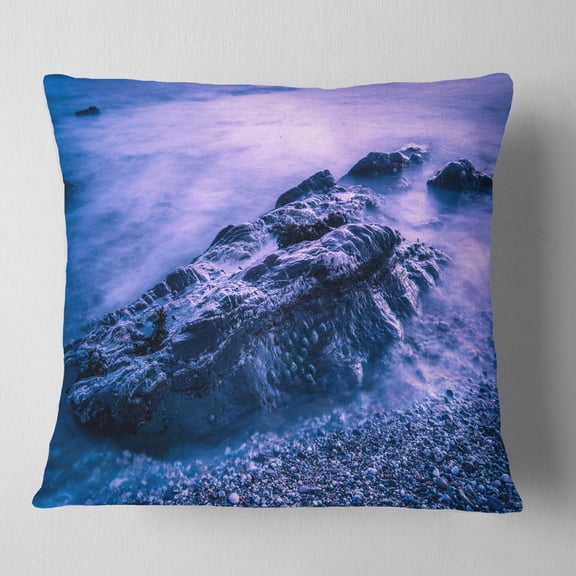 Designart Blue Slow Motion Sea Waves - Modern Seascape Throw Pillow - 16x16