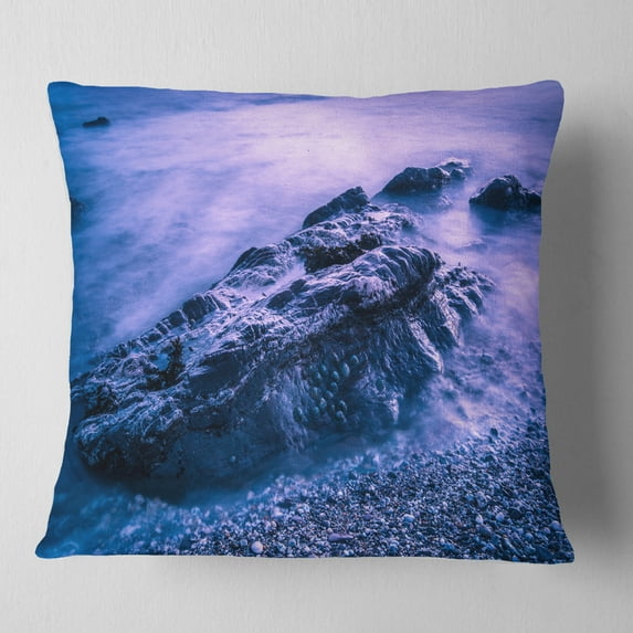 Designart Blue Slow Motion Sea Waves - Modern Seascape Throw Pillow - 18x18