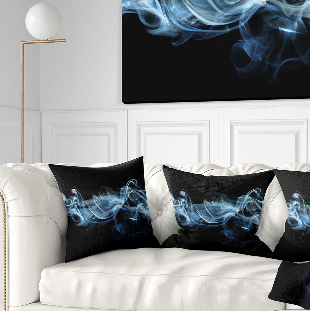 Designart Blue Smoke in Black - Abstract Throw Pillow - 16x16