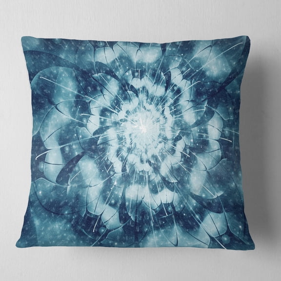 Designart Blue Snowy Fractal Flower Design - Floral Throw Pillow - 18x18
